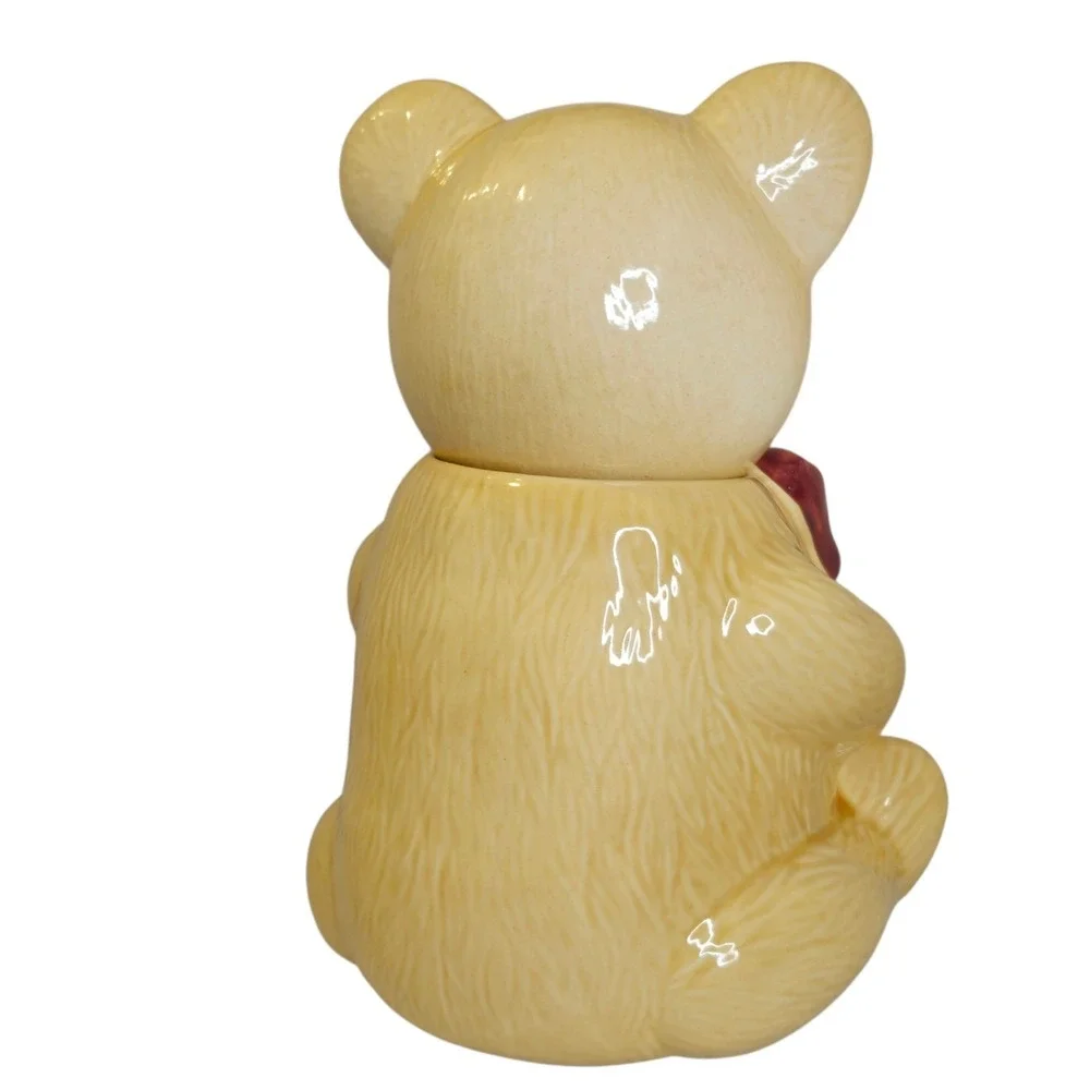 Vintage Metlox Golden Teddy Bear Cookie Jar Red Bow Calif USA MCM Mint 11-inch
